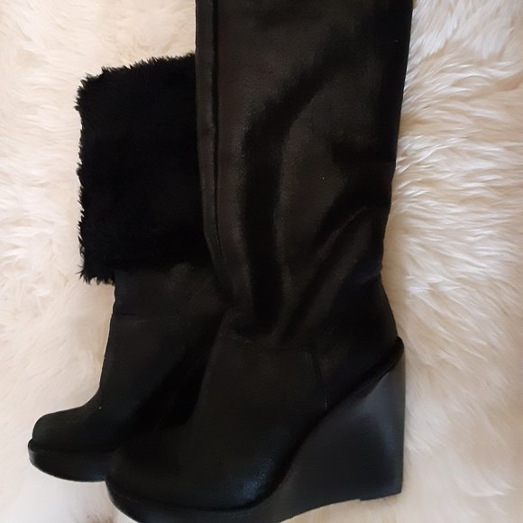 Michael Kors over the knee soft faux fur black boots size
